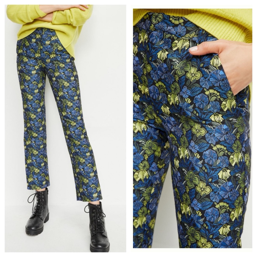 NWT Anthropologie Current Air Bluebell Lightweight Floral Jacquard Pants, S
